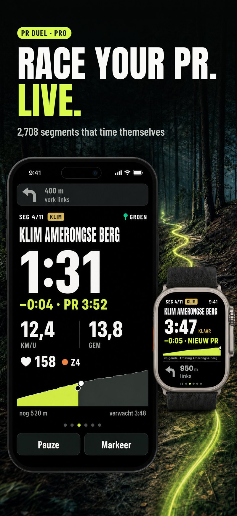 The live segment page of Klim Amerongse Berg, with the gap to your PR