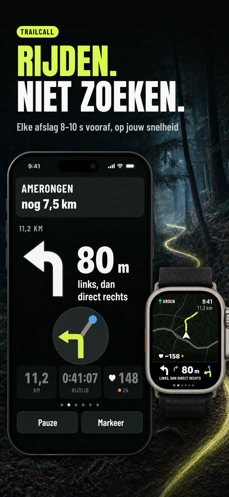 De grote afslagpijl op 80 m, met de splitsing als Y