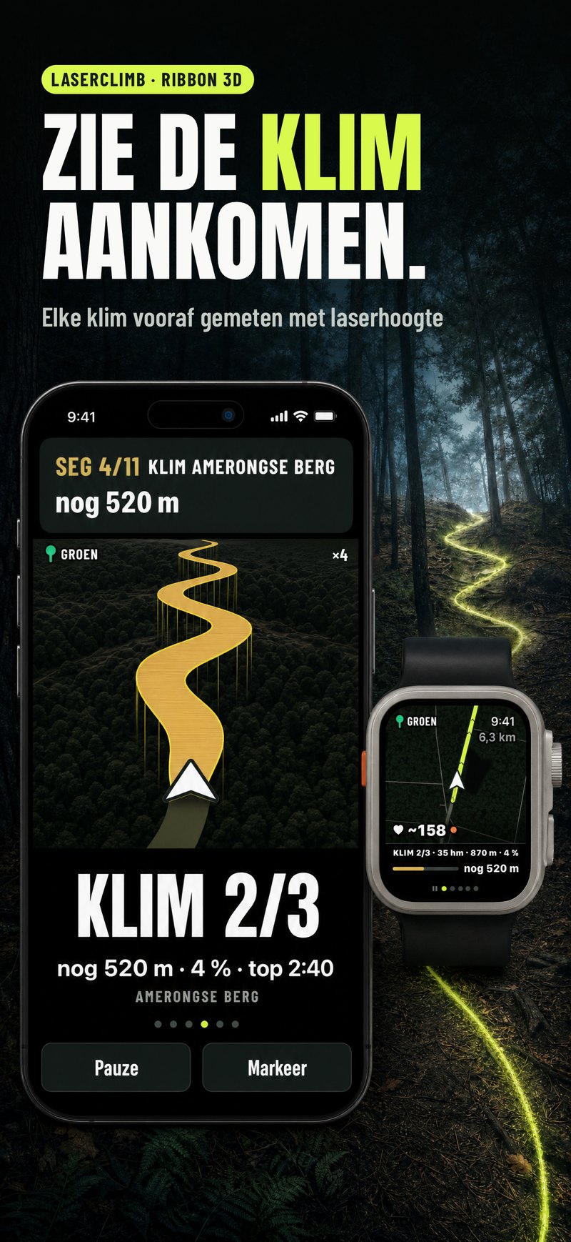 De klim als 3D-lint: klim 2 van 3, nog 520 m